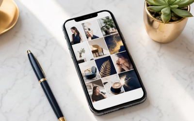 白色大理石桌上的智慧型手機顯示 Instagram 風格社群訊息流,象徵 IG 與 FB 廣告投放 白色大理石桌上的智慧型手機顯示 Instagram 風格社群訊息流,象徵 IG 與 FB 廣告投放