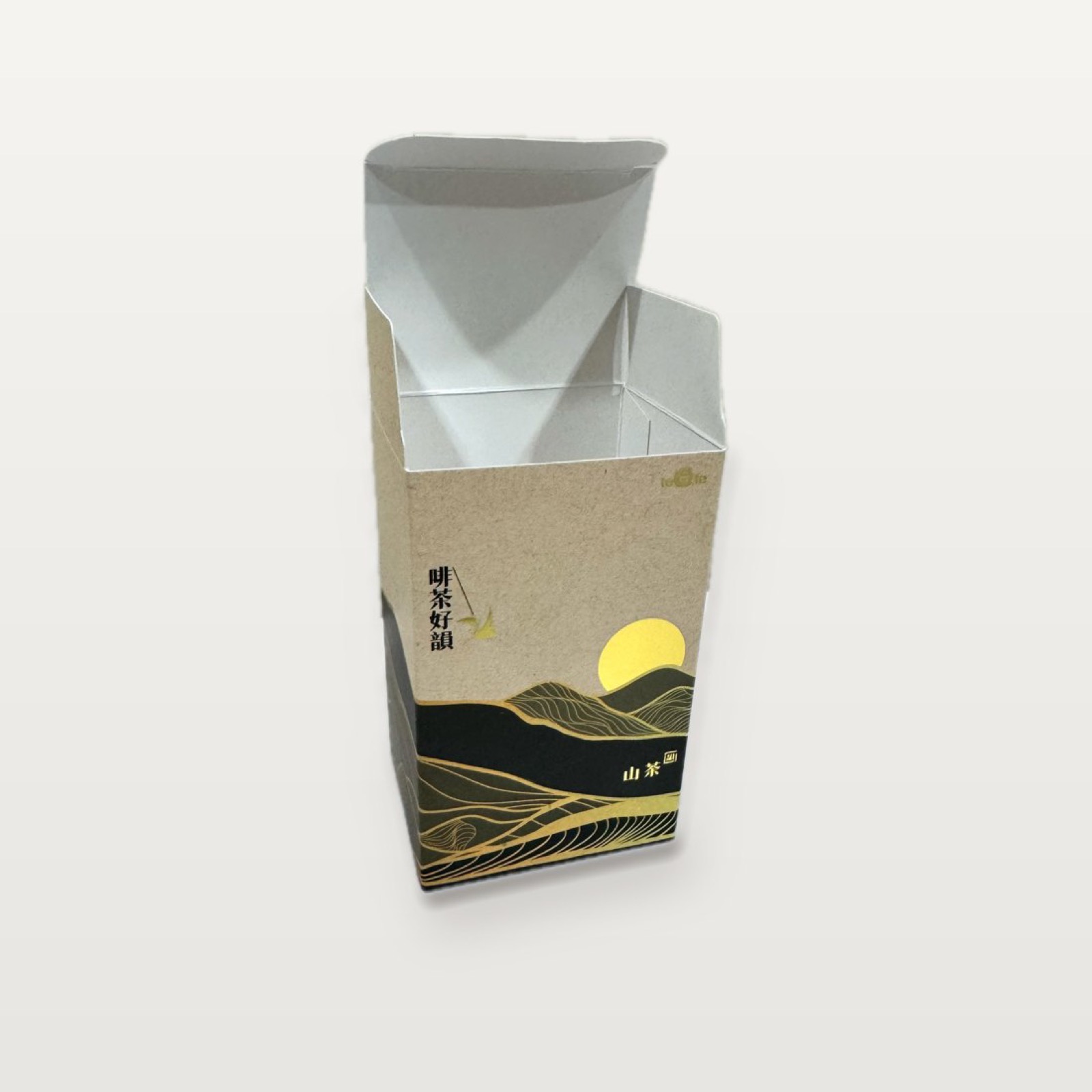 茶葉紙盒 上蓋打開 內部白卡