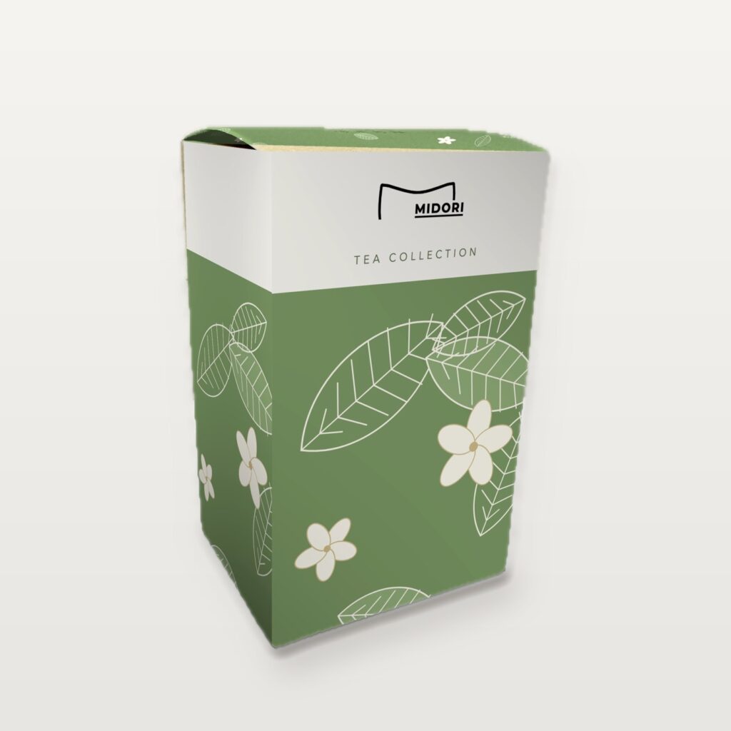 直立式插口茶葉紙盒,二兩、四兩袋裝茶葉共用,也能直立放長條保健食品粉包約 30 支。刀模現成免刀模費,500 個起,進口白卡 50T。提供產品長寬高,我們先幫你確認放不放得下,加 LINE 詢價。
