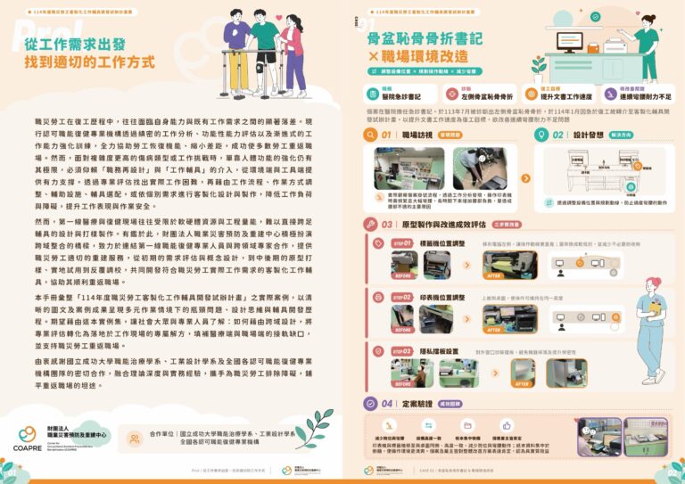 手冊第 2–3 頁:前言與個案一骨盆恥骨骨折書記的職場環境改造